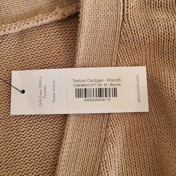 NWT Amour Vert Texture Cotton Cardigan Biscotti size M - Picture 3 of 11